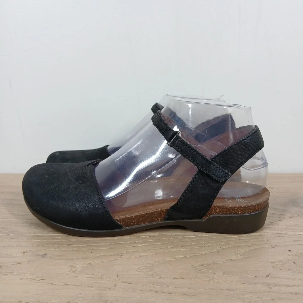 Dansko Mary Jane Sandals Women 36/ 5.5-6 Black Leather Cork Footbed Closed Toe